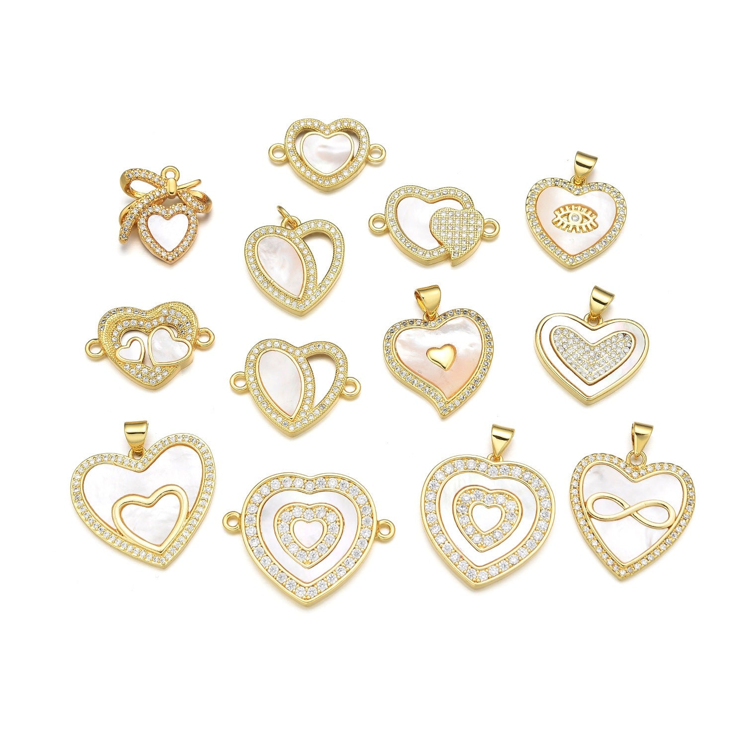 Heart Peach Heart Pendant Single Pendant Necklace Shell Diamond Copper DIY Accessories Clavicle Chain Wholesale