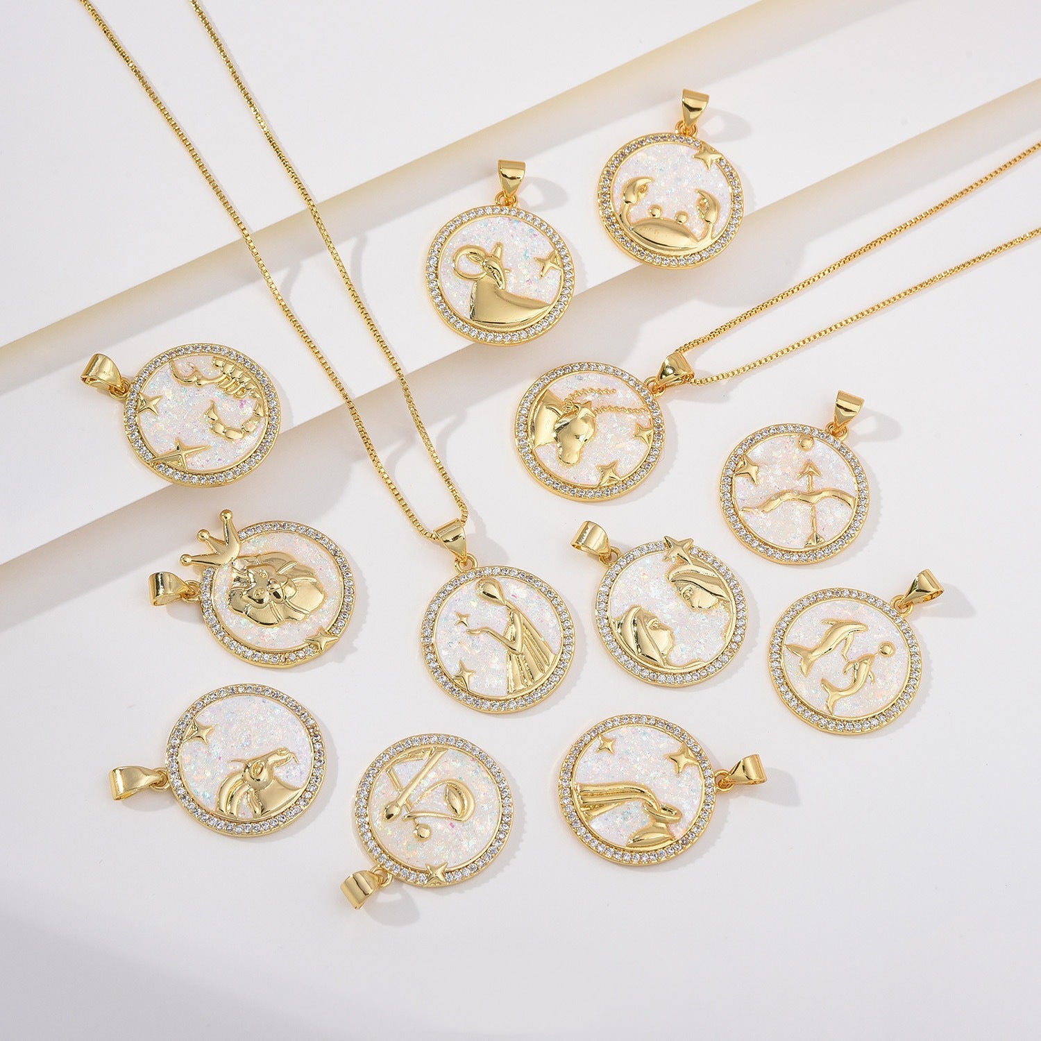 Twelve constellations set retro opal pendant jewelry accessories oil drop zircon versatile clavicle necklace for women