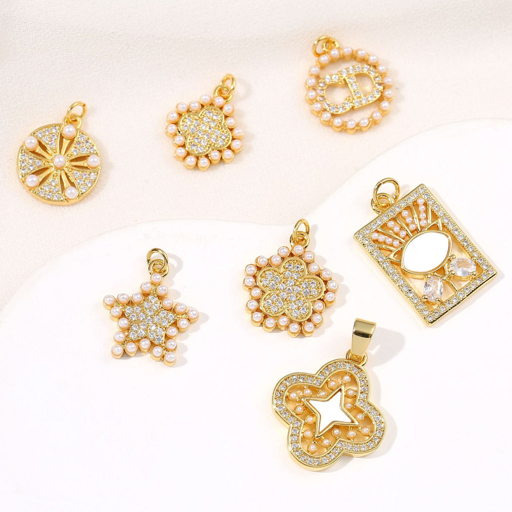 Full diamond four-leaf clover inlaid pearl necklace female personality versatile jewelry DIY bracelet necklace accessories