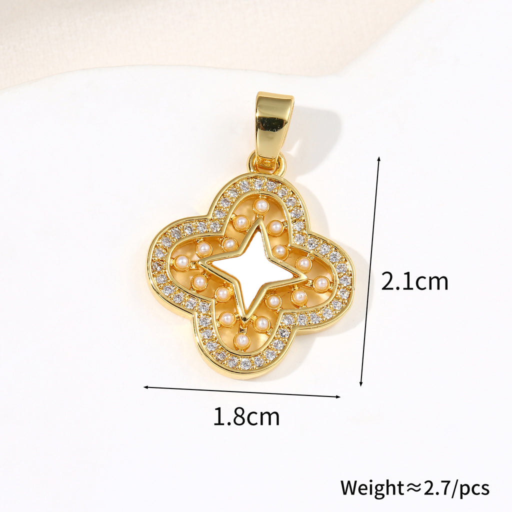Full diamond four-leaf clover inlaid pearl necklace female personality versatile jewelry DIY bracelet necklace accessories