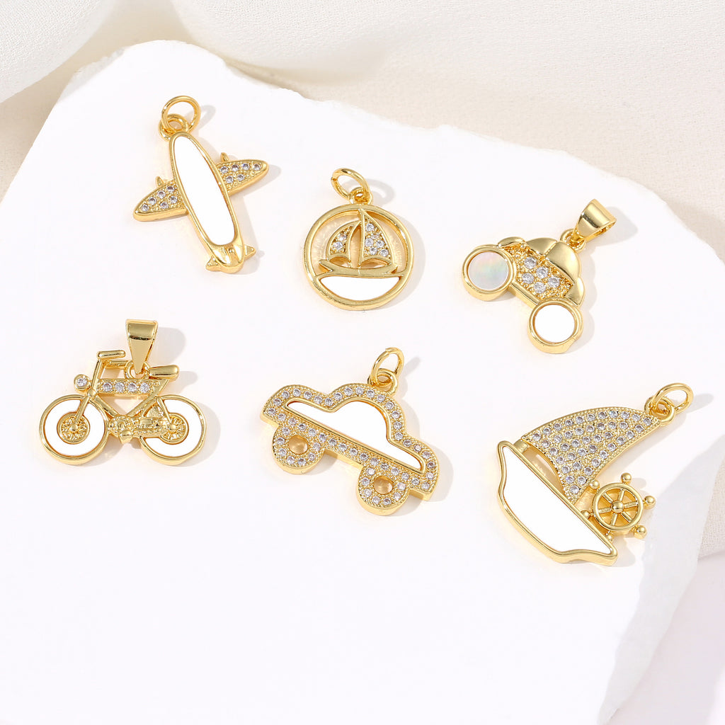 Car, bicycle, sailboat, shell pendant, single pendant necklace for women, versatile clavicle chain, long-lasting color