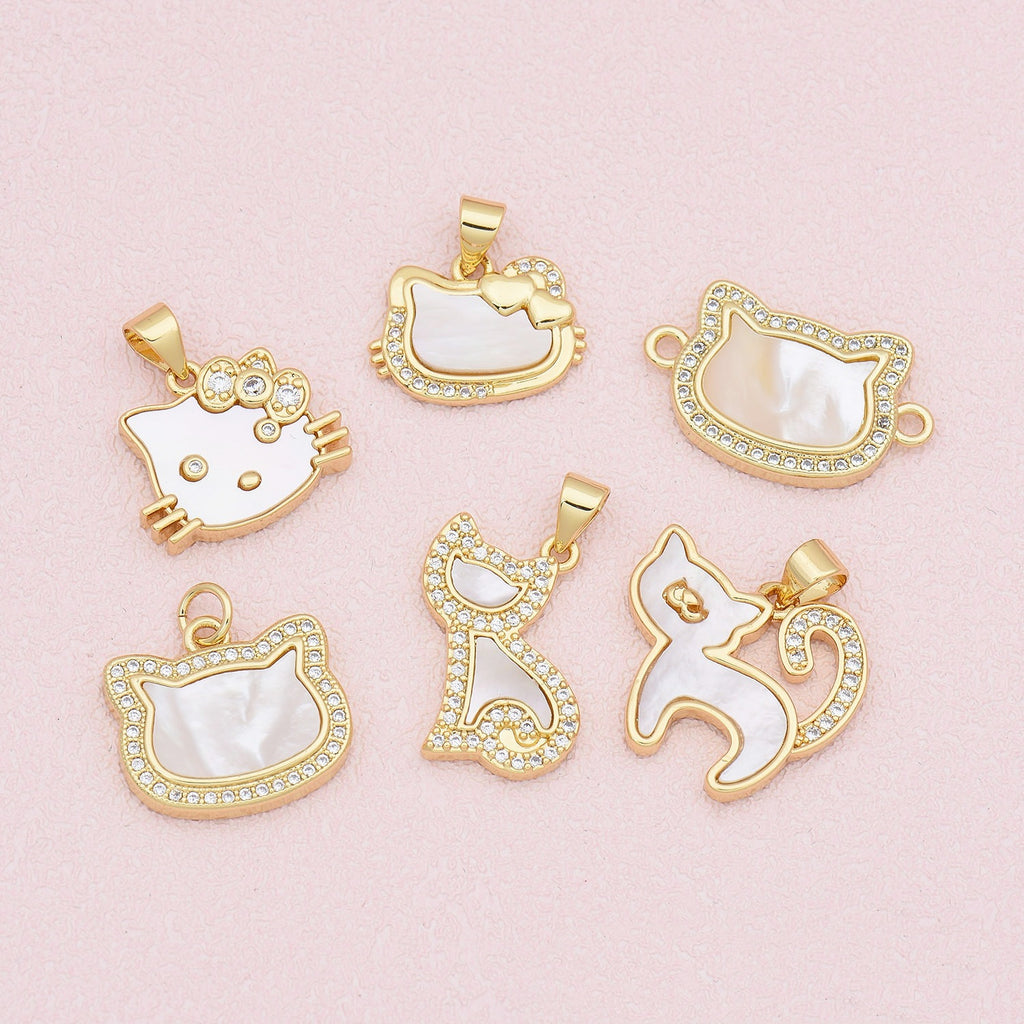 Copper gold-plated shell cat pendant necklace diy accessories clavicle chain ins personality niche