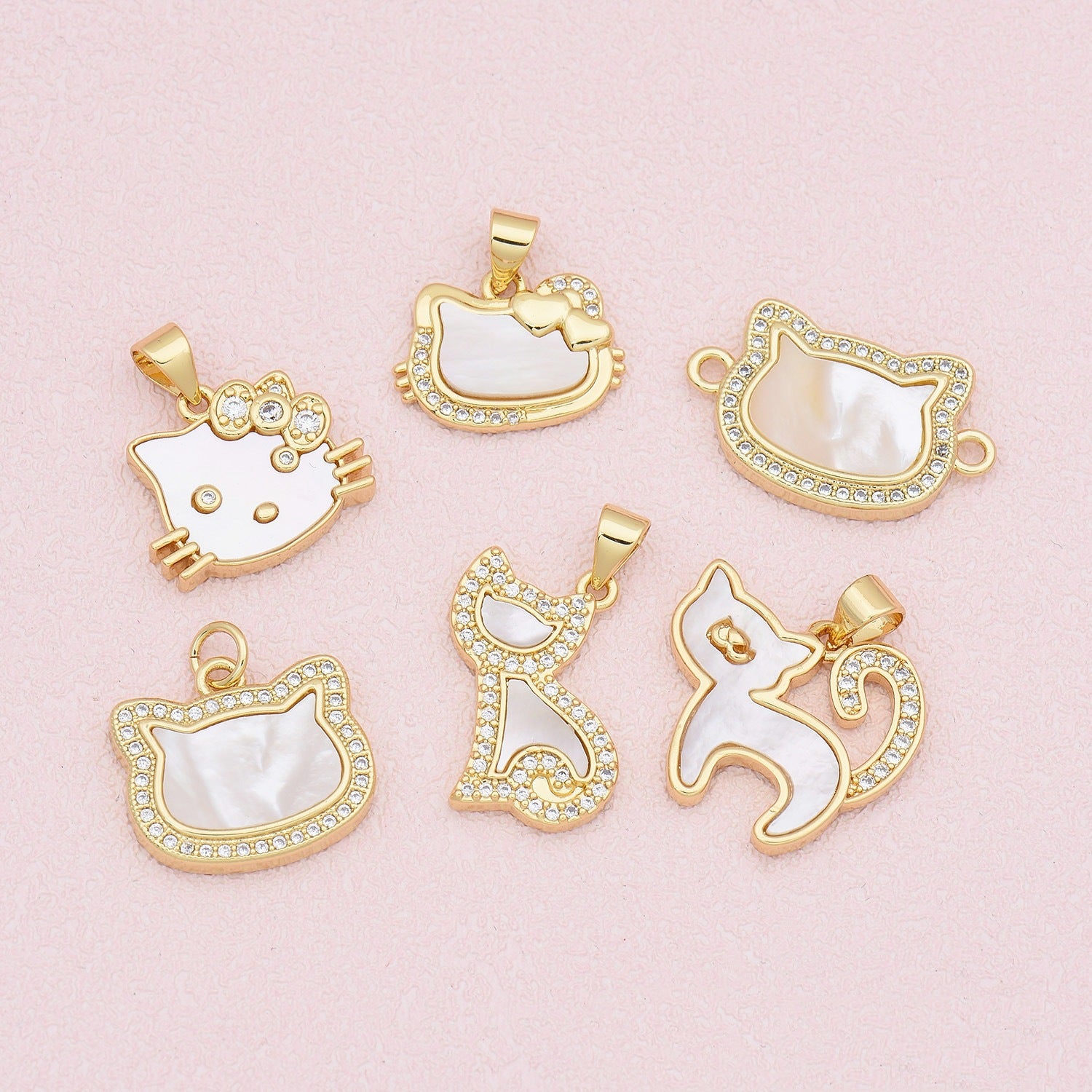 Copper gold-plated shell cat pendant necklace diy accessories clavicle chain ins personality niche