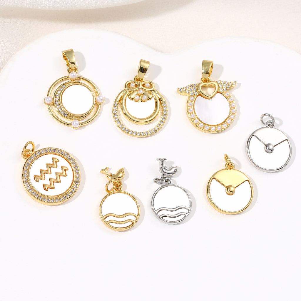 Round water wave pattern natural shell pendant single pendant female retro high-end necklace clavicle chain