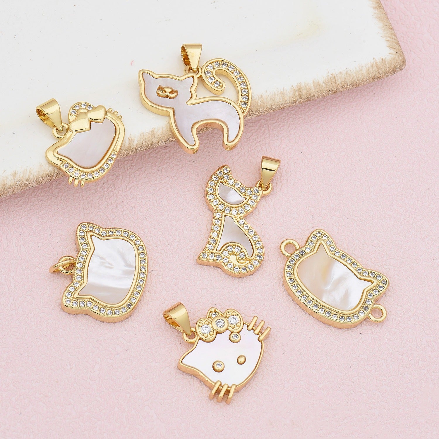 Copper gold-plated shell cat pendant necklace diy accessories clavicle chain ins personality niche