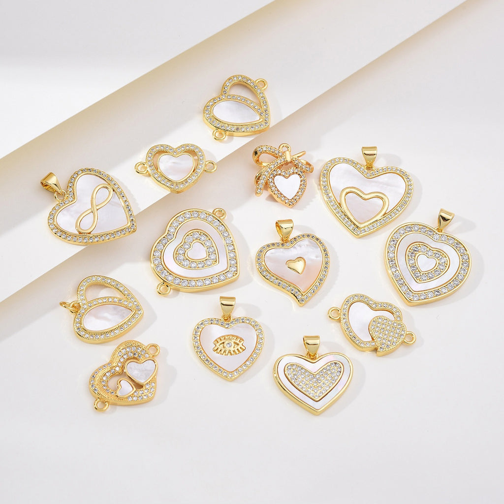 Heart Peach Heart Pendant Single Pendant Necklace Shell Diamond Copper DIY Accessories Clavicle Chain Wholesale