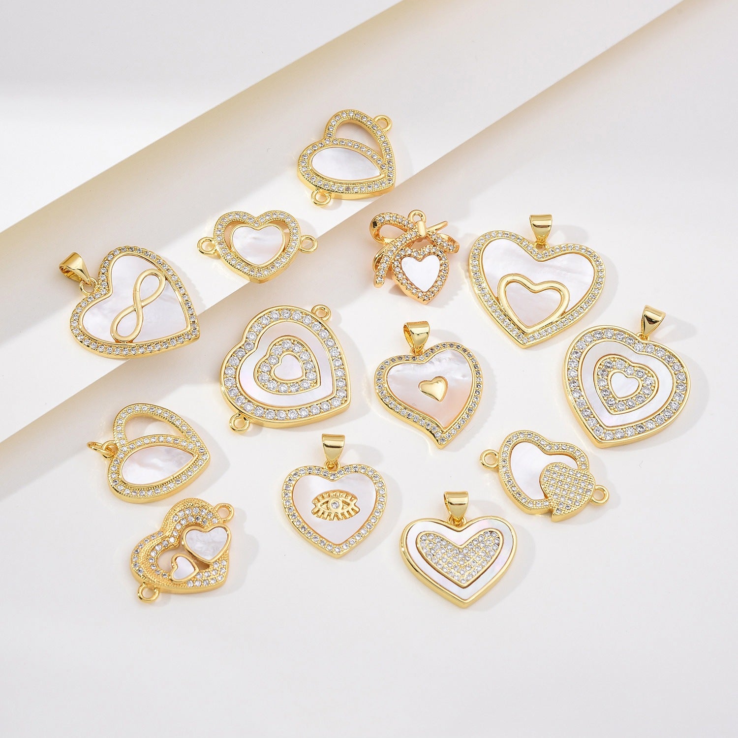 Heart Peach Heart Pendant Single Pendant Necklace Shell Diamond Copper DIY Accessories Clavicle Chain Wholesale