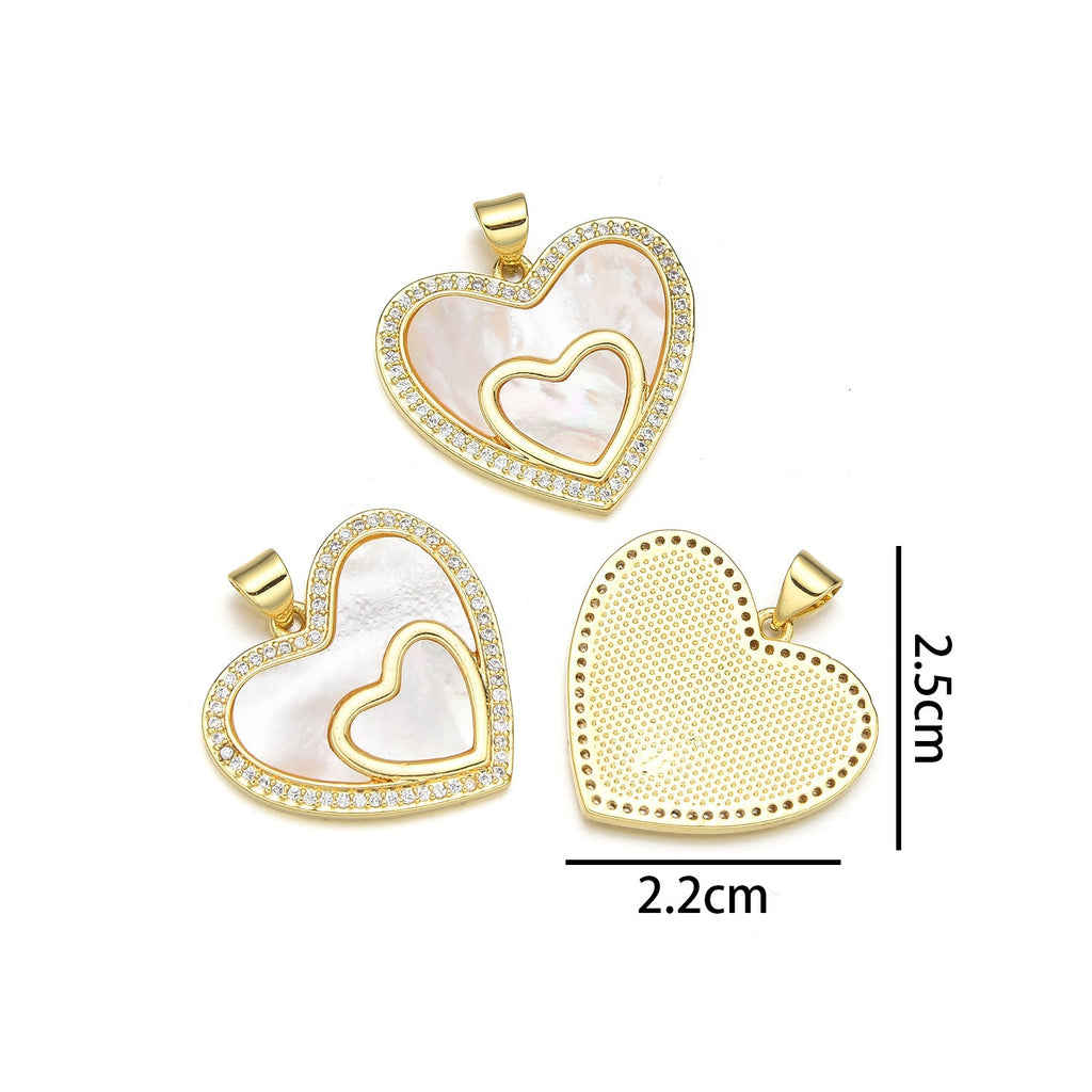Heart Peach Heart Pendant Single Pendant Necklace Shell Diamond Copper DIY Accessories Clavicle Chain Wholesale