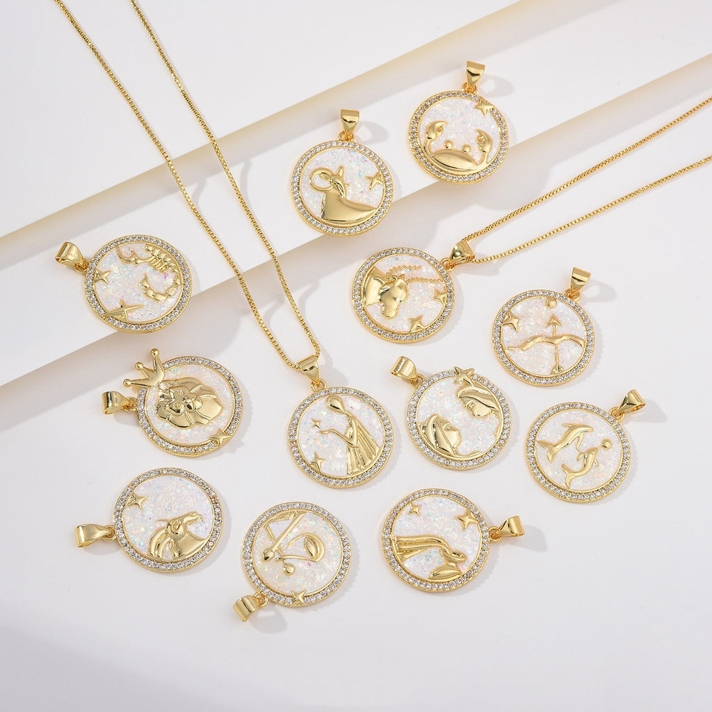 Twelve constellations set retro opal pendant jewelry accessories oil drop zircon versatile clavicle necklace for women