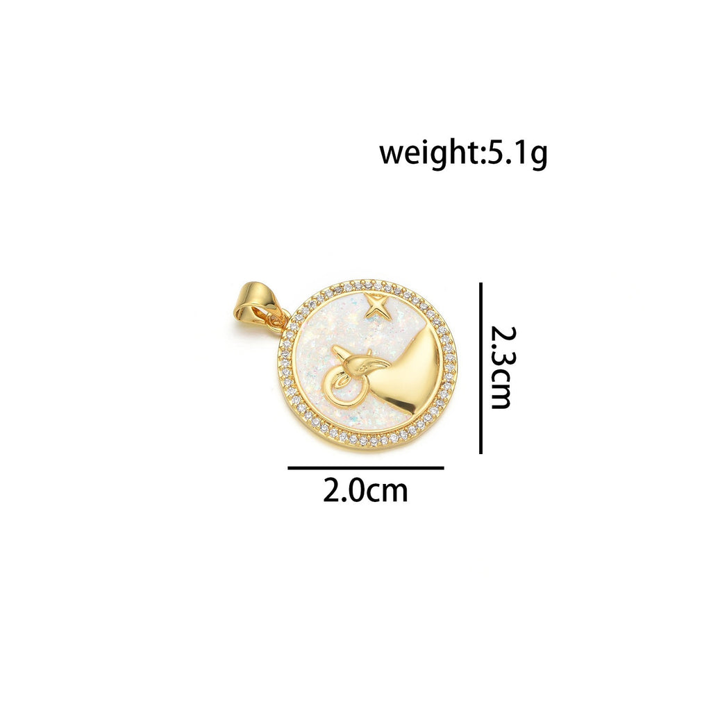 Twelve constellations set retro opal pendant jewelry accessories oil drop zircon versatile clavicle necklace for women